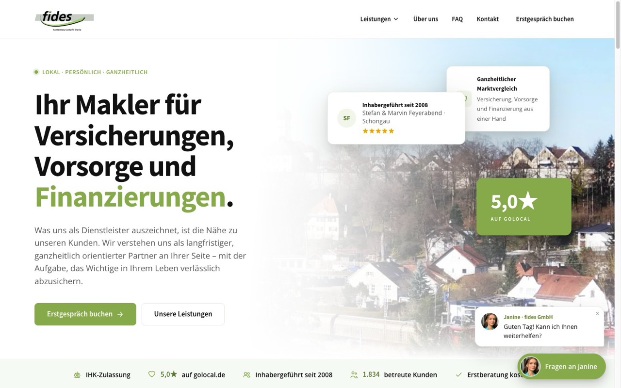 Website der Fides GmbH, Finanz- und Versicherungsmakler in Schongau