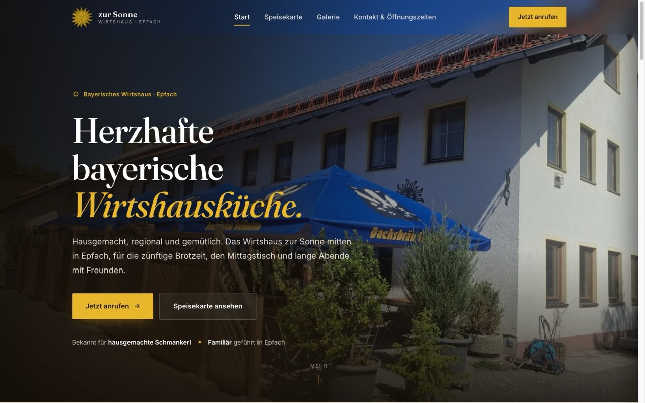 Website des Wirtshauses zur Sonne in Epfach