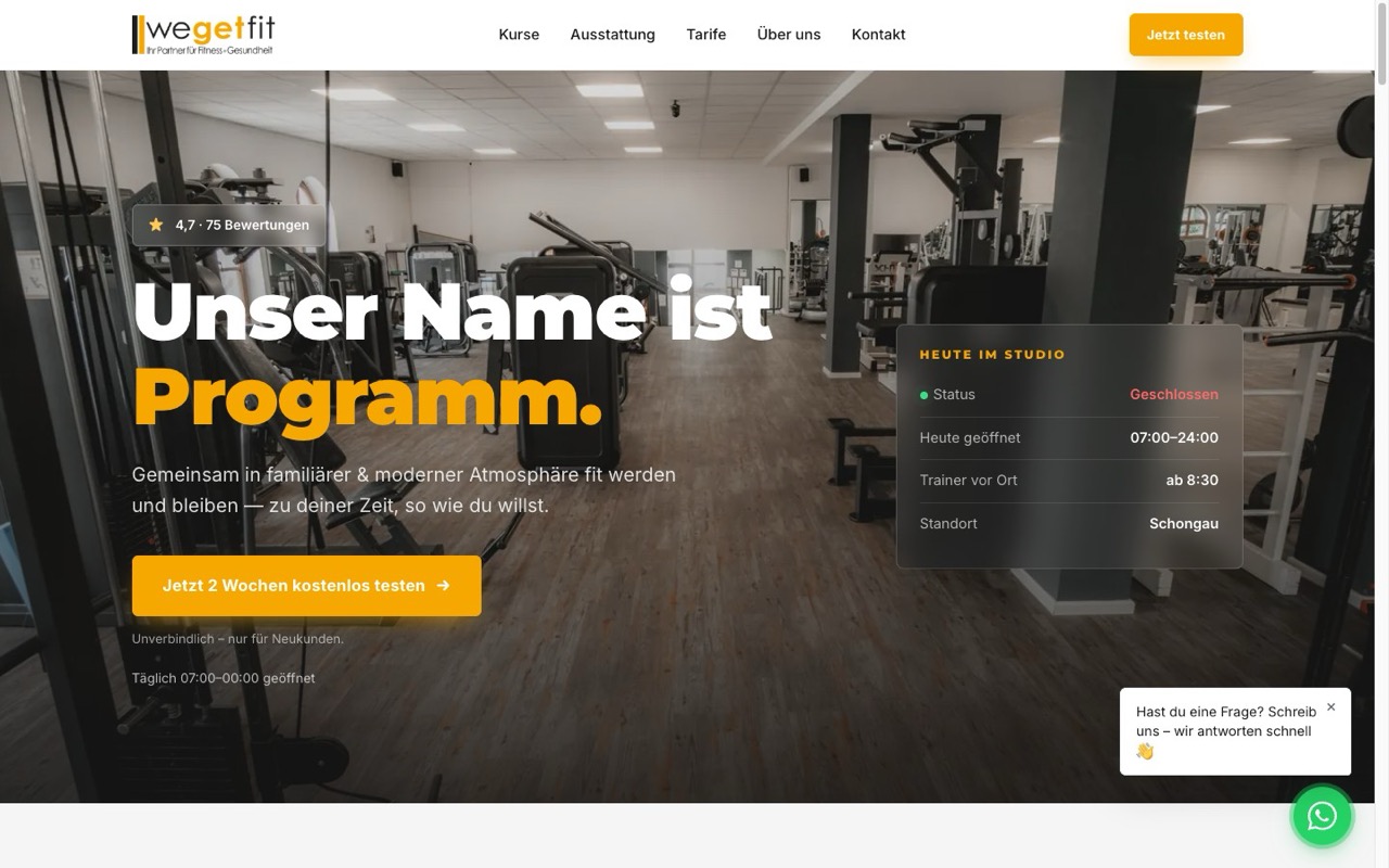 Website des Fitnessstudios We Get Fit in Schongau